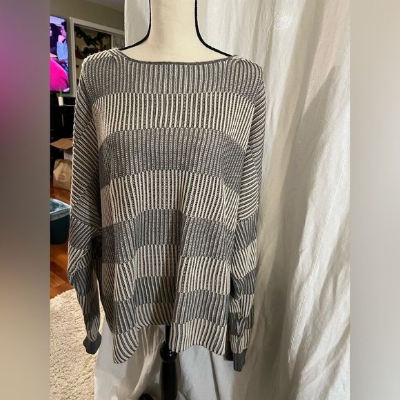 easel Sweaters - Easel | Boutique Oversized Striped Ribbed Sweater Gray Large
